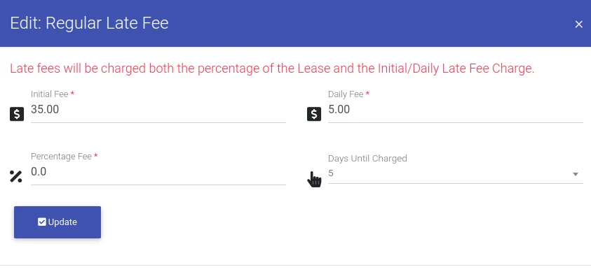 Editing Regular Late Fees in Property Management Software