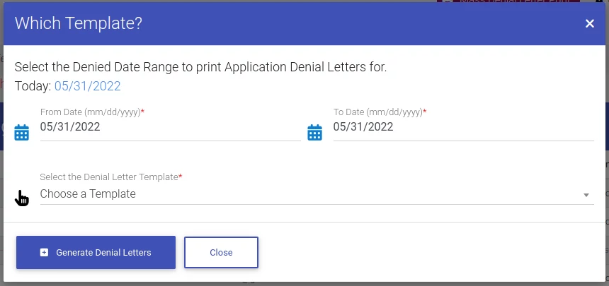 Denial Letters Export form for Property Management Software